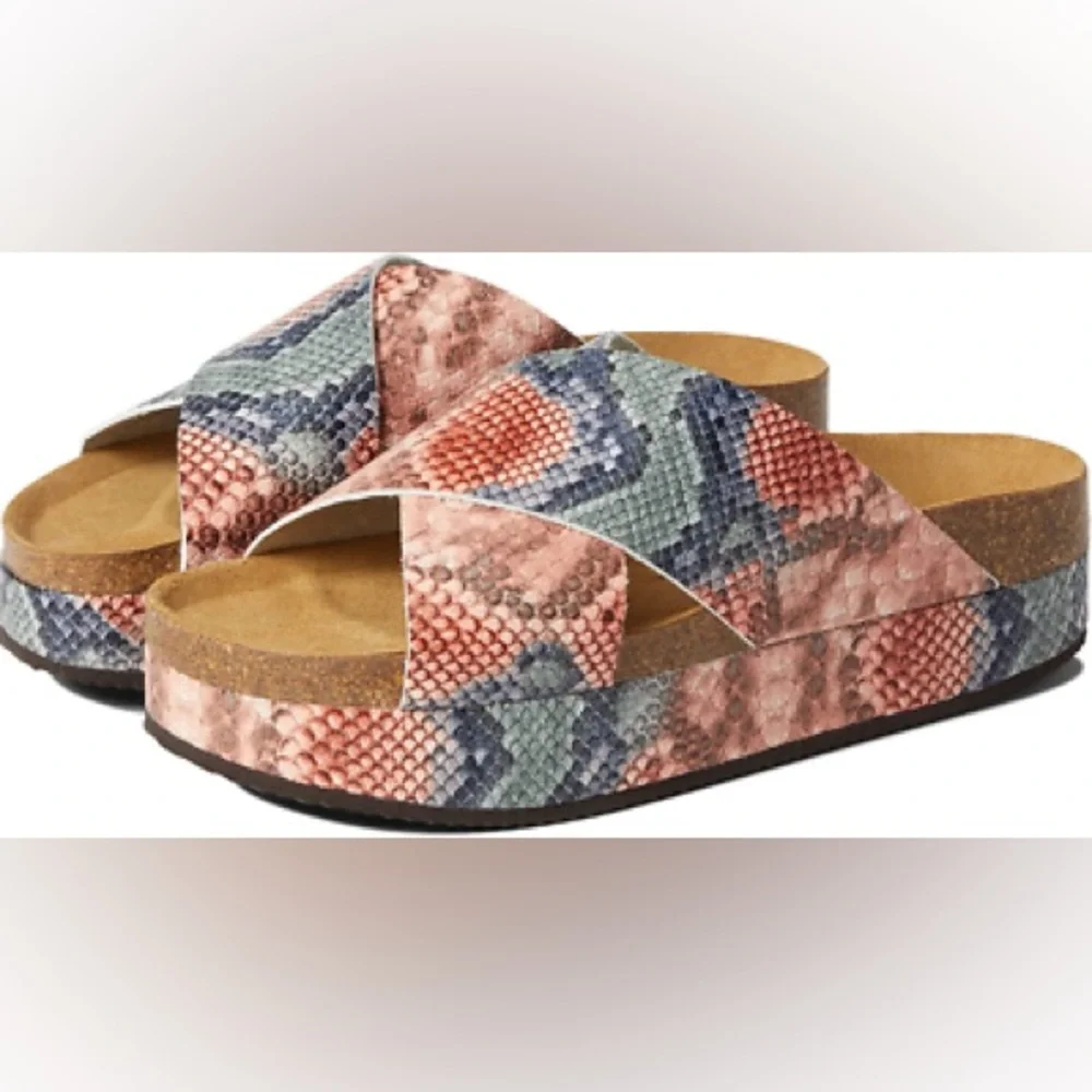 Free People Sidelines Flatform Sandals Candy Snake Blue Pink Women’s Size36
